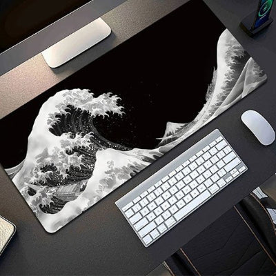 Sous main de bureau Vague Zen à motif de vague sur bureau sombre