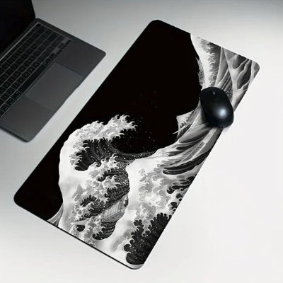 Sous main de bureau Vague Zen avec souris noire près d’un ordinateur portable