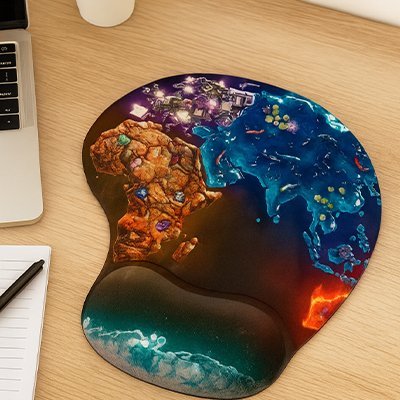 Tapis de souris ergonomique multicolore sur bureau